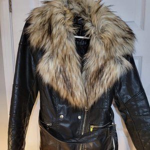Guess faux leather jacket with fur